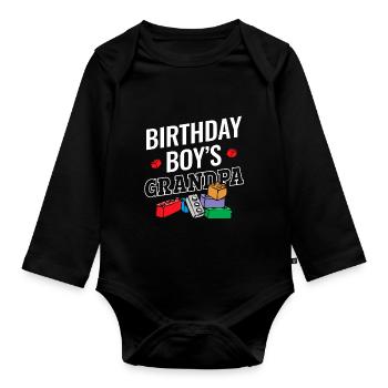 Birthday boy Grandpa building blocks - Organic Longsleeve Baby Bodysuit - black - Front