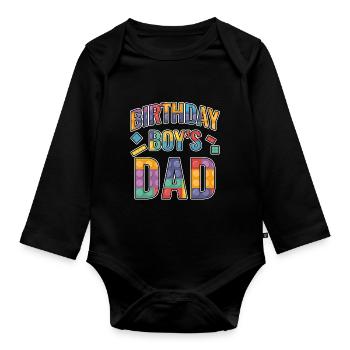 Father of birthday boy builds building blocks - Organic Longsleeve Baby Bodysuit - black - Front
