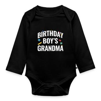 Birthday Kids Grandma Building Blocks - Organic Longsleeve Baby Bodysuit - black - Front