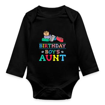 Building blocks of the birthday boy's aunt - Organic Longsleeve Baby Bodysuit - black - Front