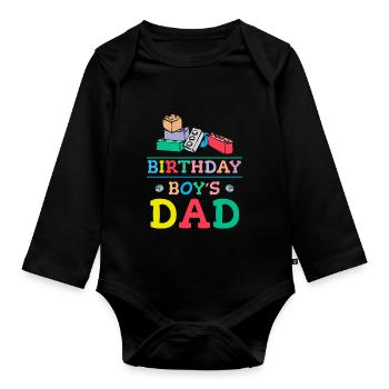 Father of birthday boy builds building blocks - Organic Longsleeve Baby Bodysuit - black - Front