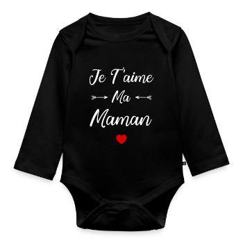 Je t'aime ma Maman - Body Bébé bio manches longues - noir - Devant