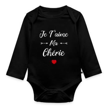 Je t'aime ma Chérie - Body Bébé bio manches longues - noir - Devant
