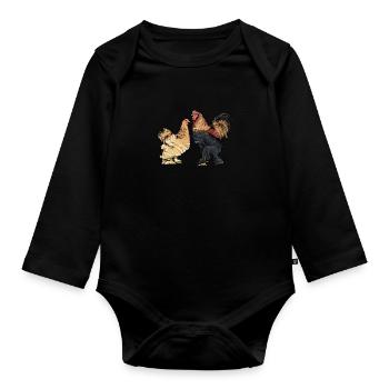 Brahma Hühner I Chicken Geflügel Motiv für - Baby Bio-Langarm-Body - Schwarz - Vorne