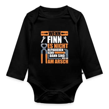 Vorname Finn Name Geburtstag Geschenk - Baby Bio-Langarm-Body - Schwarz - Vorne