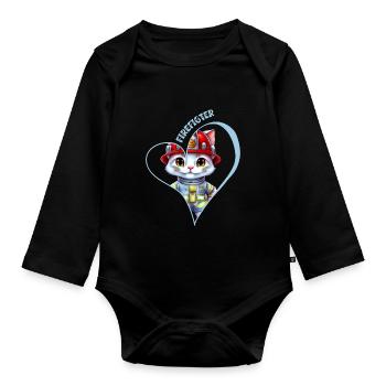 Pompier, chat doux - Body Bébé bio manches longues - noir - Devant
