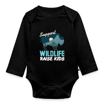 Soutenez Wild Life Raise Kids Retro Animal Lover - Body Bébé bio manches longues - noir - Devant