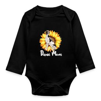 Great Dane Mom Sunflower Dane Lovers - Organic Longsleeve Baby Bodysuit - black - Front