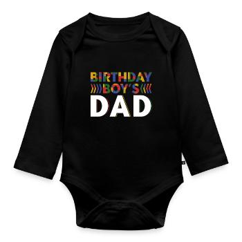 Father of birthday boy builds building blocks - Organic Longsleeve Baby Bodysuit - black - Front