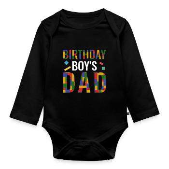 Father of birthday boy builds building blocks - Organic Longsleeve Baby Bodysuit - black - Front