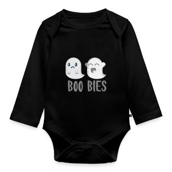 Halloween horror scary saying - Organic Longsleeve Baby Bodysuit - black - Front