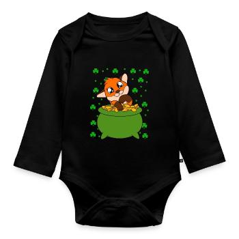 Cute Fox Clover St. Patrick's Day - Organic Longsleeve Baby Bodysuit - black - Front