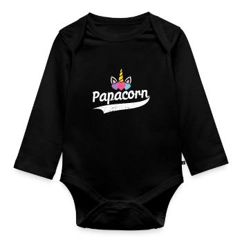 Papacorn Papa Licorne Amants Licorne de la fête des pères Licorne - Body Bébé bio manches longues - noir - Devant