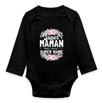 Maman Mais Aussi Super Mamie - Body Bébé bio manches longues - noir - Devant