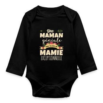 Une Maman Géniale Donne Toujours Une Mamie - Body Bébé bio manches longues - noir - Devant