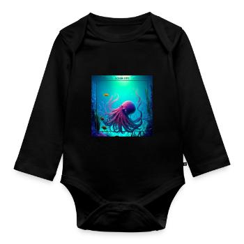 Ocean life, pink octopus - Organic Longsleeve Baby Bodysuit - black - Front