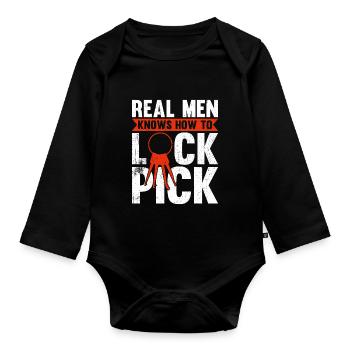 Les vrais hommes savent comment verrouiller le pick - Body Bébé bio manches longues - noir - Devant