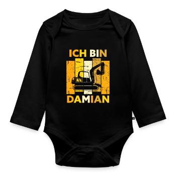 Damian Geschenk Name Namensschild Geburtstag - Baby Bio-Langarm-Body - Schwarz - Vorne