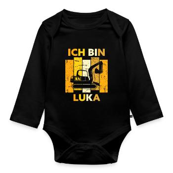 Luka Geschenk Name Namensschild Geburtstag - Baby Bio-Langarm-Body - Schwarz - Vorne