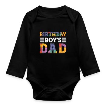 Father of birthday boy builds building blocks - Organic Longsleeve Baby Bodysuit - black - Front