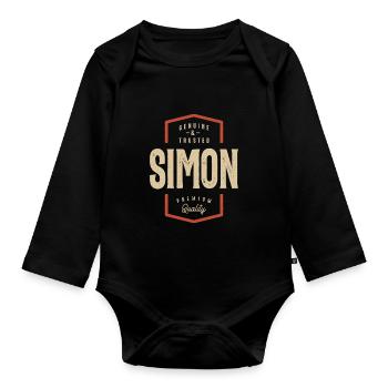 Simon Name Funny Personalized Birthday Simon - Organic Longsleeve Baby Bodysuit - black - Front