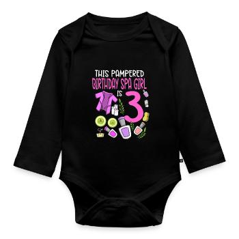 Spa Birthday For Girls 3rd Spa Birthday Party - Organic Longsleeve Baby Bodysuit - black - Front