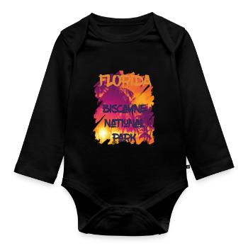 Palm Florida Biscayne Vacation Ocean National Par - Organic Longsleeve Baby Bodysuit - black - Front