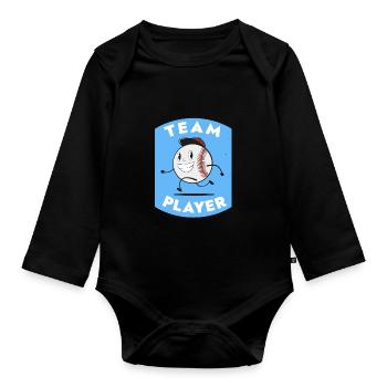 Logo rétro du dessin animé du joueur de baseball - Body Bébé bio manches longues - noir - Devant