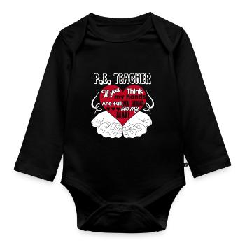 PE Teacher PE Teacher Full Heart - Organic Longsleeve Baby Bodysuit - black - Front