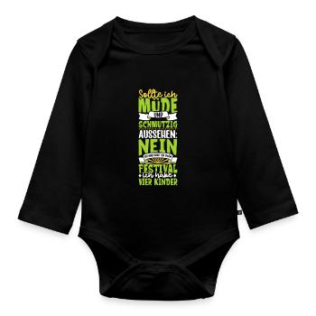 Müde und schmutzig - vier Kinder - Baby Bio-Langarm-Body - Schwarz - Vorne