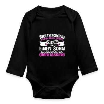 Multitasking kann jeder - Mutter und Sohn - Baby Bio-Langarm-Body - Schwarz - Vorne