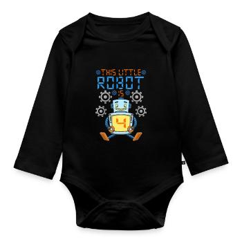 Robot Birthday Outfit Boy 4th Robot Birthday Party - Organic Longsleeve Baby Bodysuit - black - Front