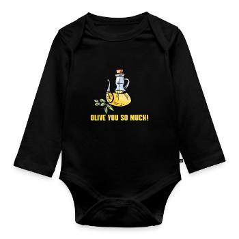 Funny olive oil pun - Organic Longsleeve Baby Bodysuit - black - Front