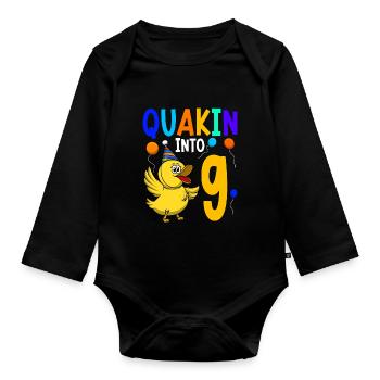 Duck Birthday Party Kids 9th Birthday Duck - Organic Longsleeve Baby Bodysuit - black - Front