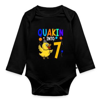 Duck Birthday Party Kids 7th Birthday Duck - Organic Longsleeve Baby Bodysuit - black - Front