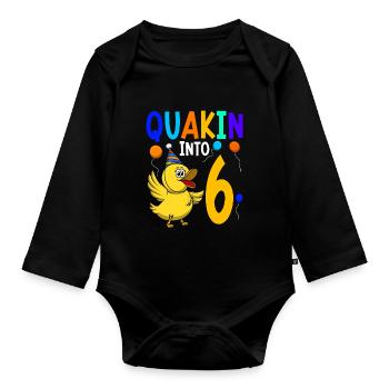 Duck Birthday Party Kids 6th Birthday Duck - Organic Longsleeve Baby Bodysuit - black - Front