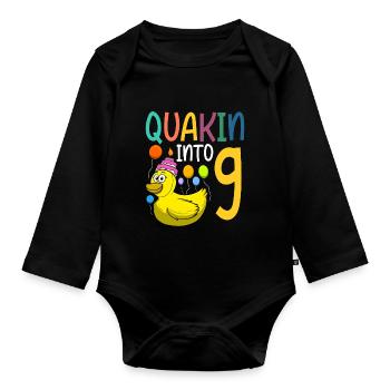 Duck Birthday Party Kids 9th Birthday Duck - Organic Longsleeve Baby Bodysuit - black - Front