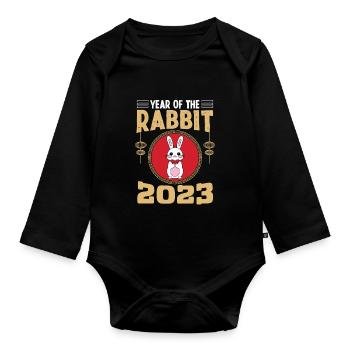 Year of the Rabbit 2023 - Organic Longsleeve Baby Bodysuit - black - Front