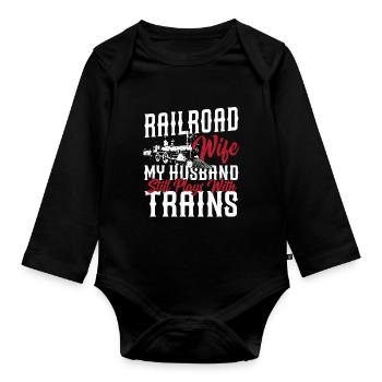 Railroad Wife My Husband Still Plays With Trains - Baby Bio-Langarm-Body - Schwarz - Vorne