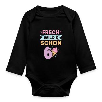 6 Jahre Geburtstag Junge Mädchen Eis essen - Baby Bio-Langarm-Body - Schwarz - Vorne