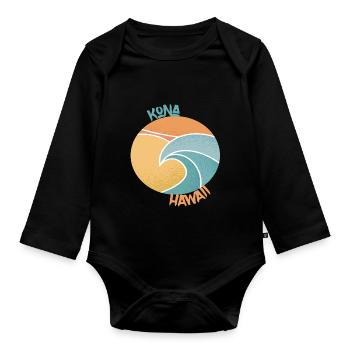 Kona Surfing Palms Hawaii Holiday Ocean - Organic Longsleeve Baby Bodysuit - black - Front