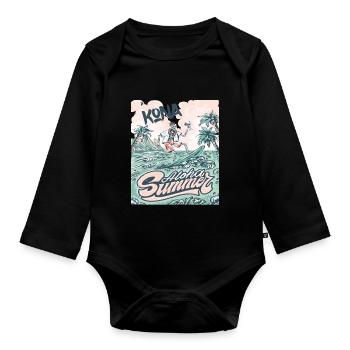 Kona Surfing Hawaii Holiday Palm Beach Ocean - Organic Longsleeve Baby Bodysuit - black - Front