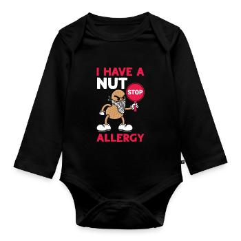 J’ai une allergie aux noix aux arachides allergique aux arachides - Body Bébé bio manches longues - noir - Devant