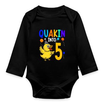 Duck Birthday Party Kids 5th Birthday Duck - Organic Longsleeve Baby Bodysuit - black - Front