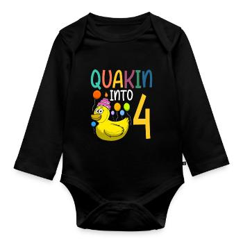 Duck Birthday Party Kids 4th Birthday Duck - Organic Longsleeve Baby Bodysuit - black - Front