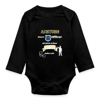 Polizei - 1. Geburtstag, für alle Polizeifans - Baby Bio-Langarm-Body - Schwarz - Vorne