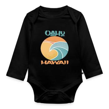 Oahu Vacation Hawaii Palm Trees Beach Ocean Surfing - Organic Longsleeve Baby Bodysuit - black - Front