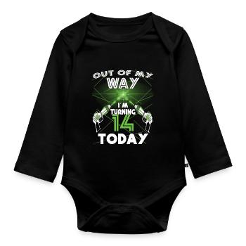 Lasertag-Geburtstagsfeier - Lasertag-Geburtstag - Baby Bio-Langarm-Body - Schwarz - Vorne
