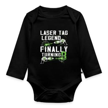 Finally 8 years old – Lasertag birthday - Organic Longsleeve Baby Bodysuit - black - Front