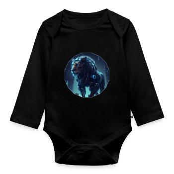 Cyber lion - Organic Longsleeve Baby Bodysuit - black - Front
